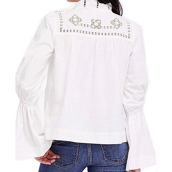Free People White Cotton Blouse Size XS Bell Sleeves Crochet Eyelet Lace New NWT - Picture 6 of 12